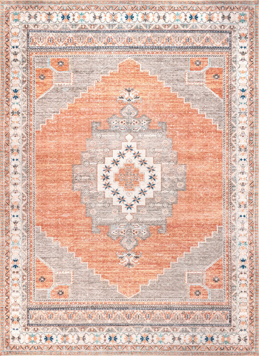 Washable Rust Medallion Rug for Homes with Kids and Pets