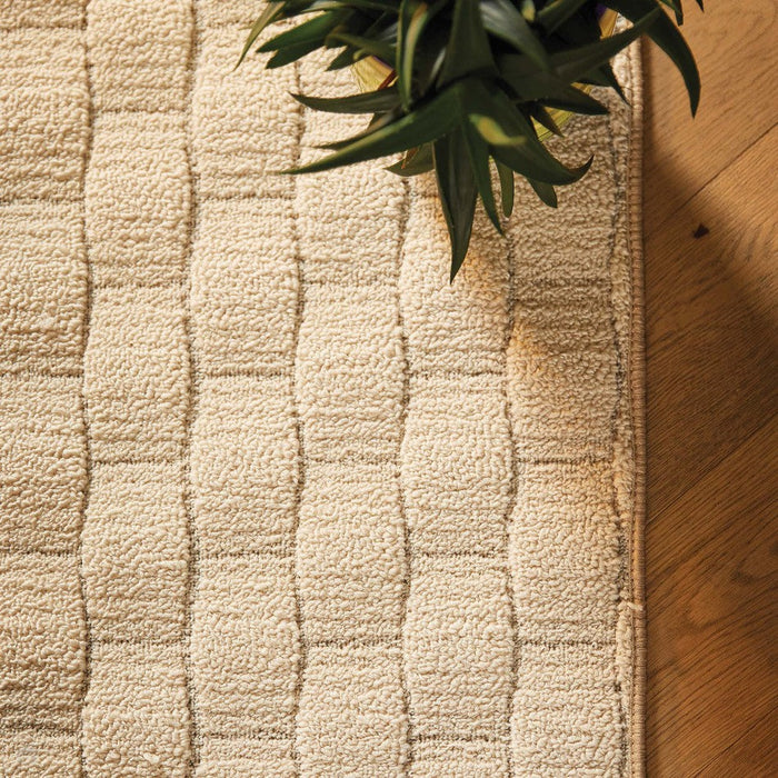 Washable Sculptured Basket Weave Ivory Rug