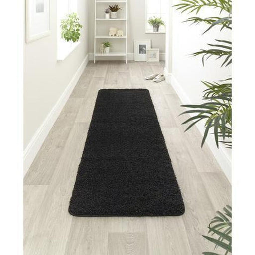 Washable Shaggy Black Runner