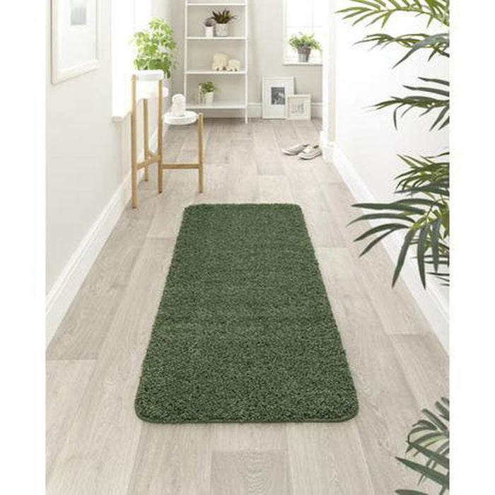 Washable Shaggy Forest Green Runner