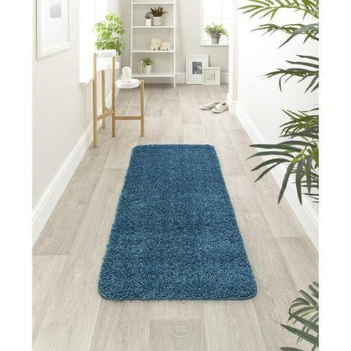 Washable Shaggy Teal Runner