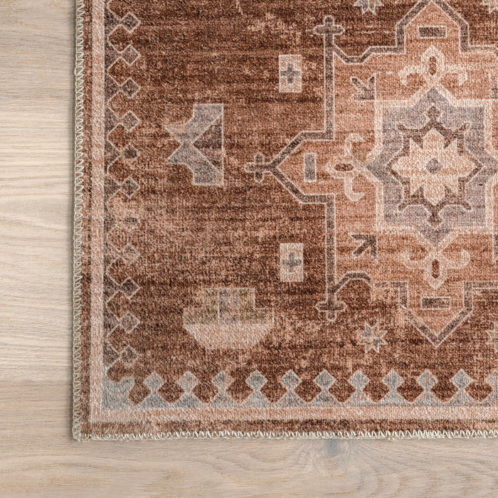 Washable Sienna Brown Medallion Area Rug 120 x 180 cm