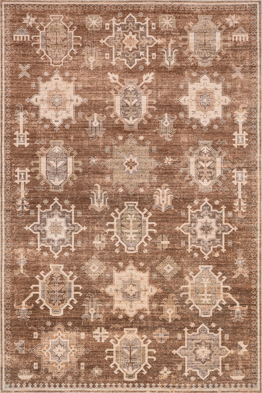 Washable Sienna Brown Medallion Area Rug 120 x 180 cm