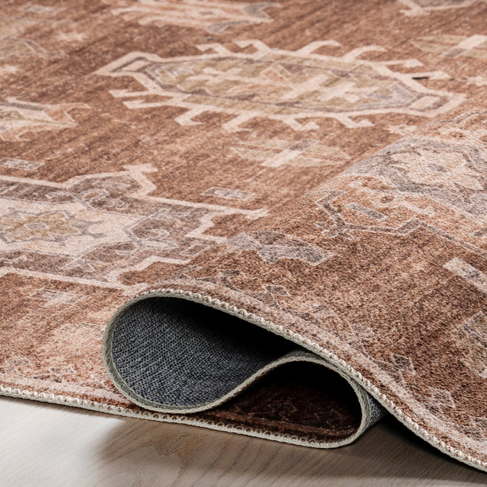 Washable Sienna Brown Medallion Area Rug 120x180 cm