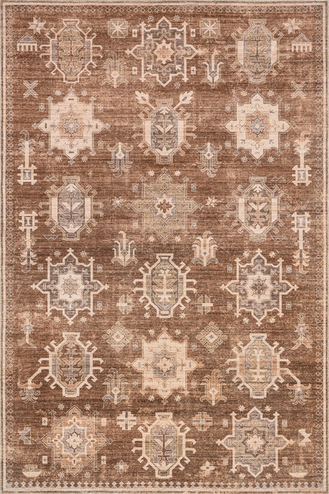 Washable Sienna Brown Medallion Area Rug 120x180 cm