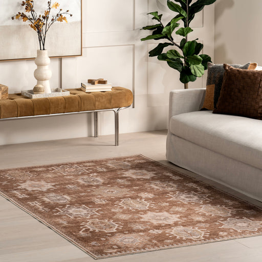 Washable Sienna Brown Medallion Area Rug 120x180 cm