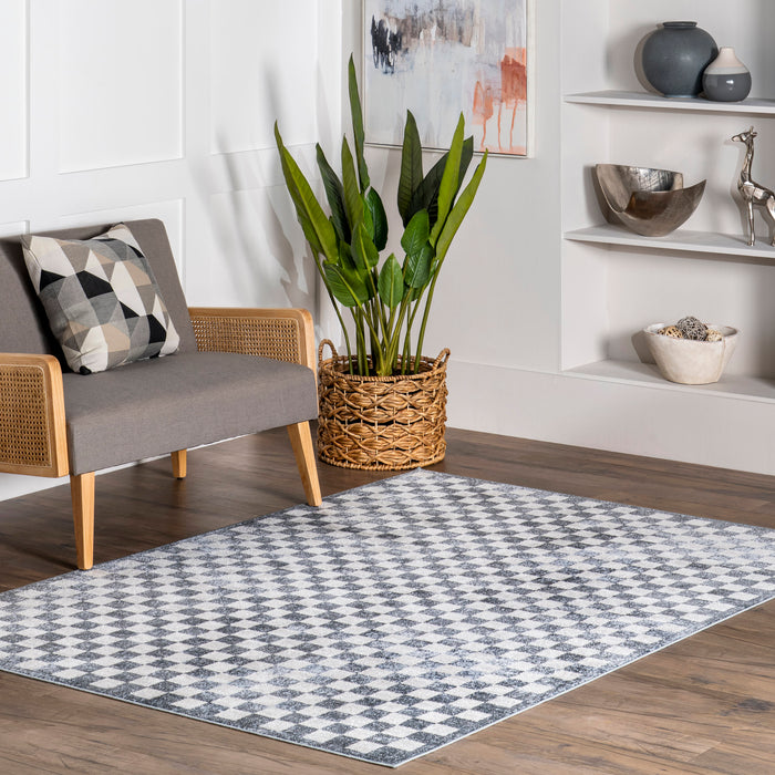 Washable Slate Blue Checkered Area Rug 150 cm x 240 cm