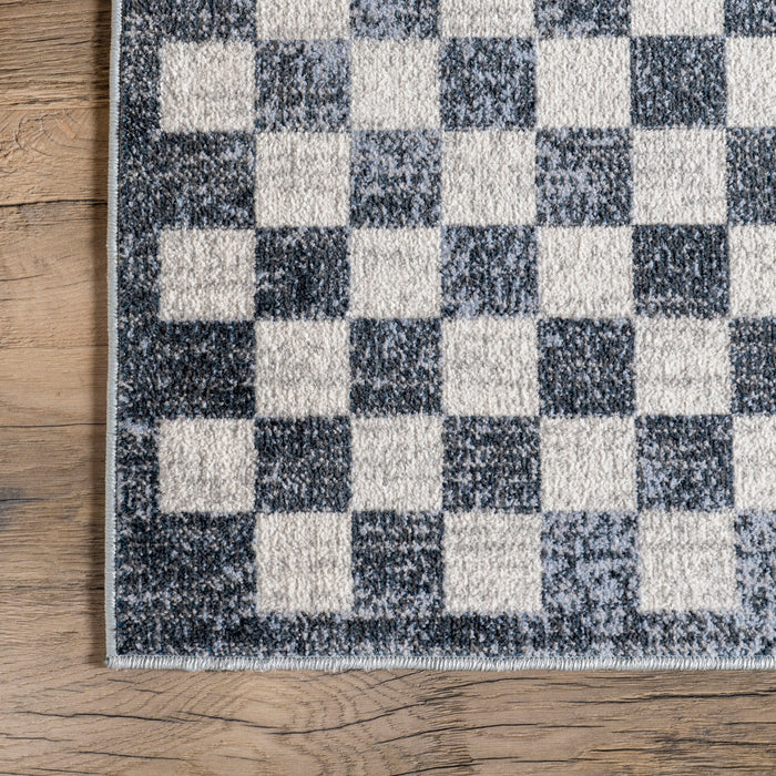 Washable Slate Blue Checkered Area Rug 150 cm x 240 cm