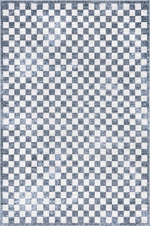 Washable Slate Blue Checkered Area Rug 150 cm x 240 cm