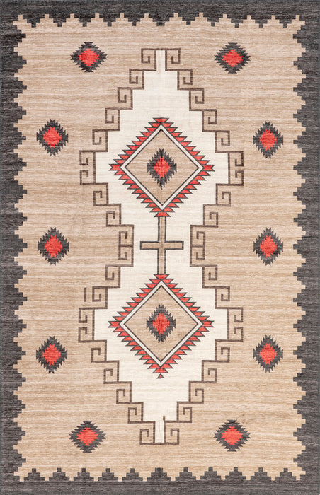 Washable Southwestern Area Rug 152 Cm Brown