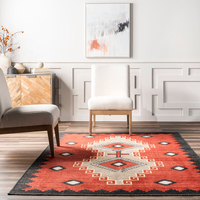 Washable Southwestern Area Rug Red 120x180 cm