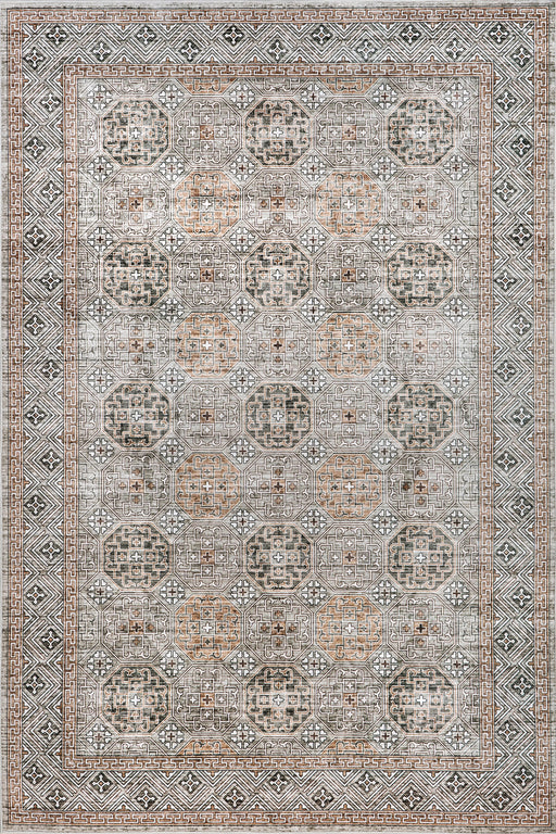 Washable Spill Proof Area Rug in Taupe with Trellis Design