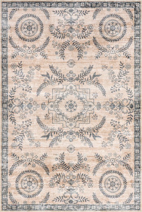 Washable Spill Proof Floral Rug 180x120 cm Sand