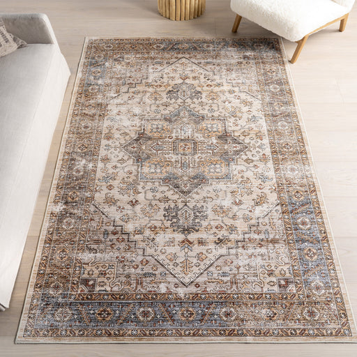 Washable Spill Proof Rug - Ivory Medallion Design 120x180 cm