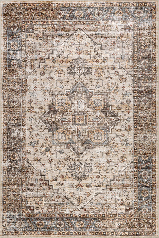 Washable Spill Proof Rug - Ivory Medallion Design 120x180 cm