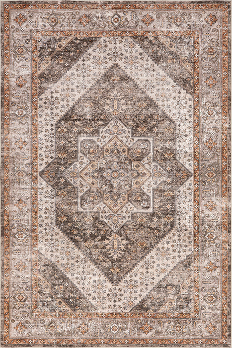 Washable Spill Proof Rug in Brown Floral Design