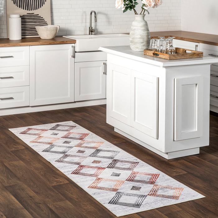 Washable Spill Proof Rug in Ivory and Multicolor Design