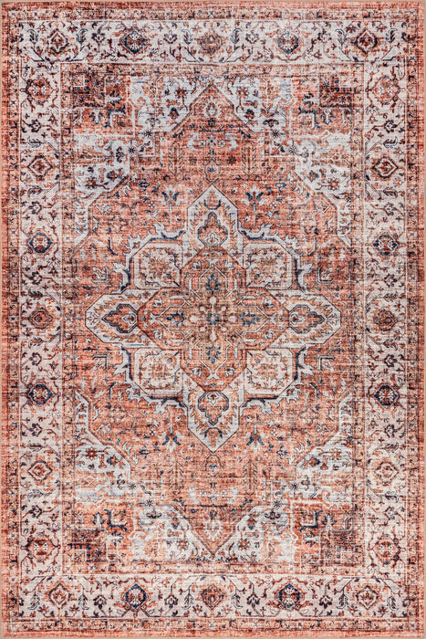 Washable Spill Resistant Area Rug in Rust Color