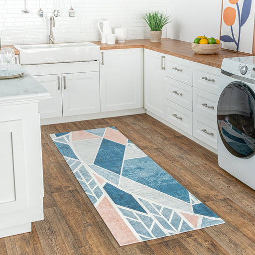 Washable Stained Glass Area Rug for Kids Room Blue 140x200 cm