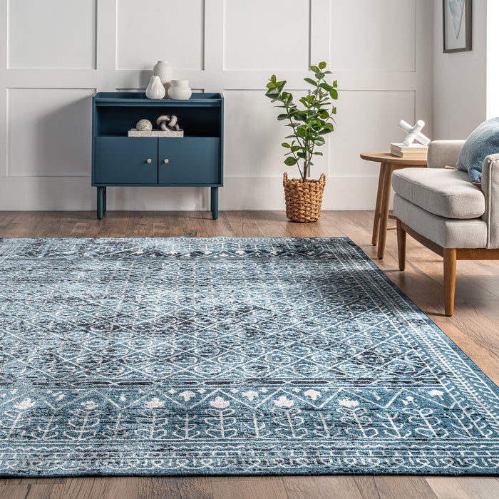 Washable Stencil Area Rug 120x180 cm Aqua