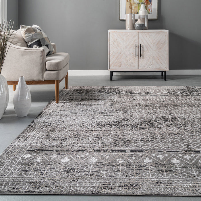 Washable Stencil Area Rug Dark Grey 120x180 cm