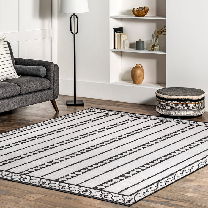 Washable Striped Area Rug for Home Decor in Ivory