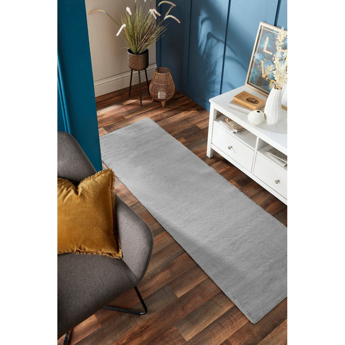 Washable Super-Soft Plain Faux Fur Plush Shaggy Grey Rug