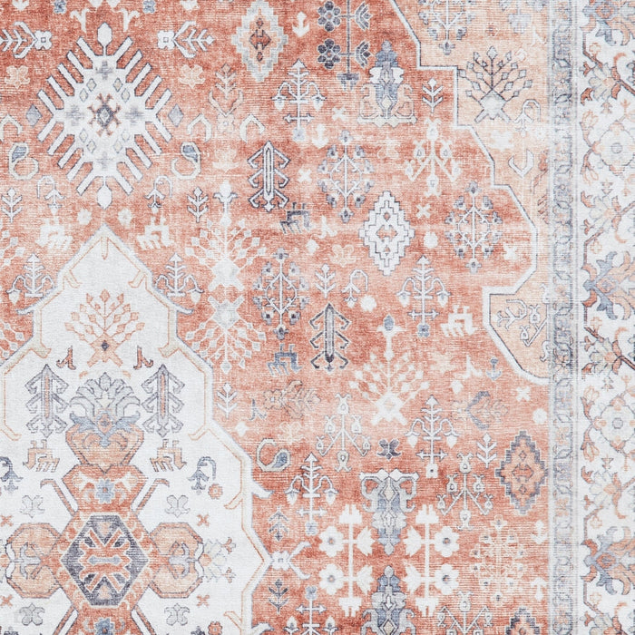 Πλύνετε το Tabriz H1156 Παραδοσιακό Vintage Distreded Medallion Border Polyester Flatweave Terracotta Rug