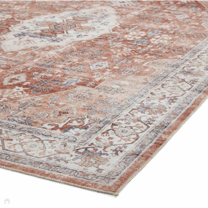 Πλύνετε το Tabriz H1156 Παραδοσιακό Vintage Distreded Medallion Border Polyester Flatweave Terracotta Rug