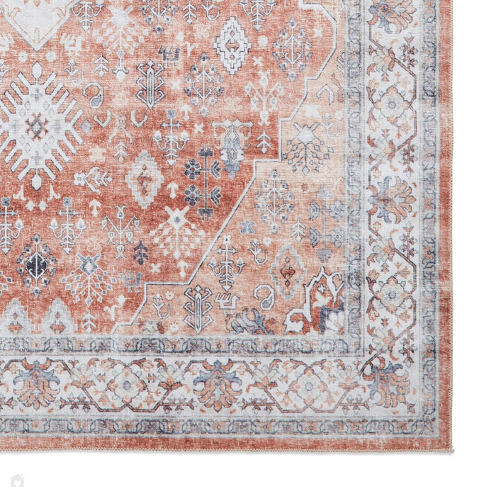 Πλύνετε το Tabriz H1156 Παραδοσιακό Vintage Distreded Medallion Border Polyester Flatweave Terracotta Rug