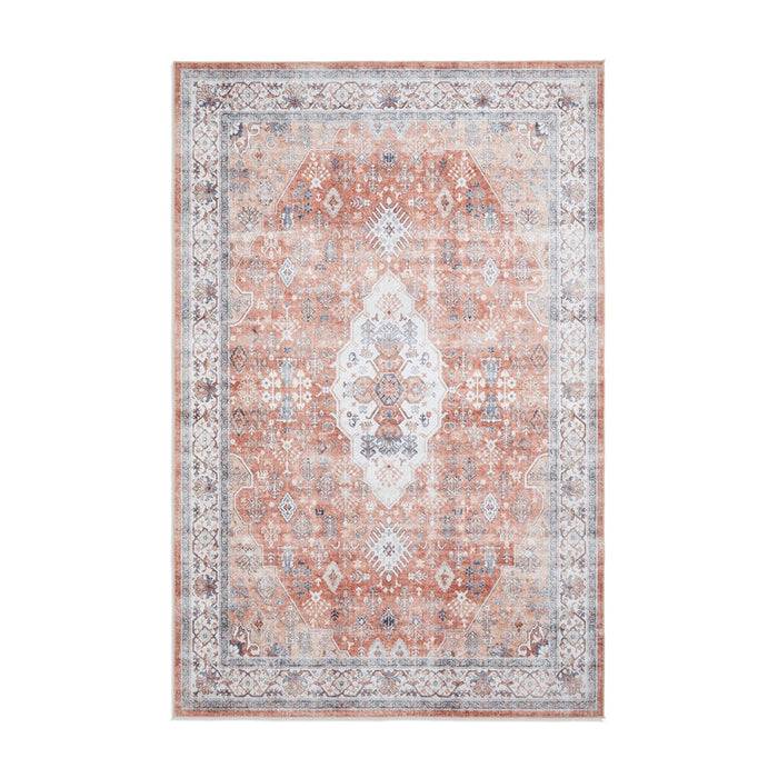 Πλύνετε το Tabriz H1156 Παραδοσιακό Vintage Distreded Medallion Border Polyester Flatweave Terracotta Rug