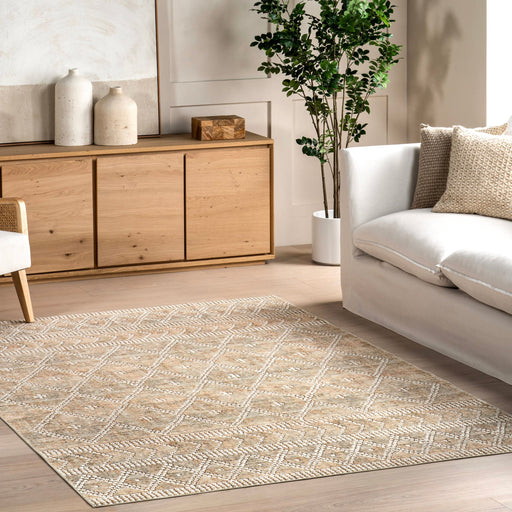 Washable Tan Rug With Spill Resistance For High Traffic Areas