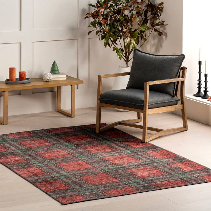 Washable Tartan Plaid Rug 160x230 cm Red