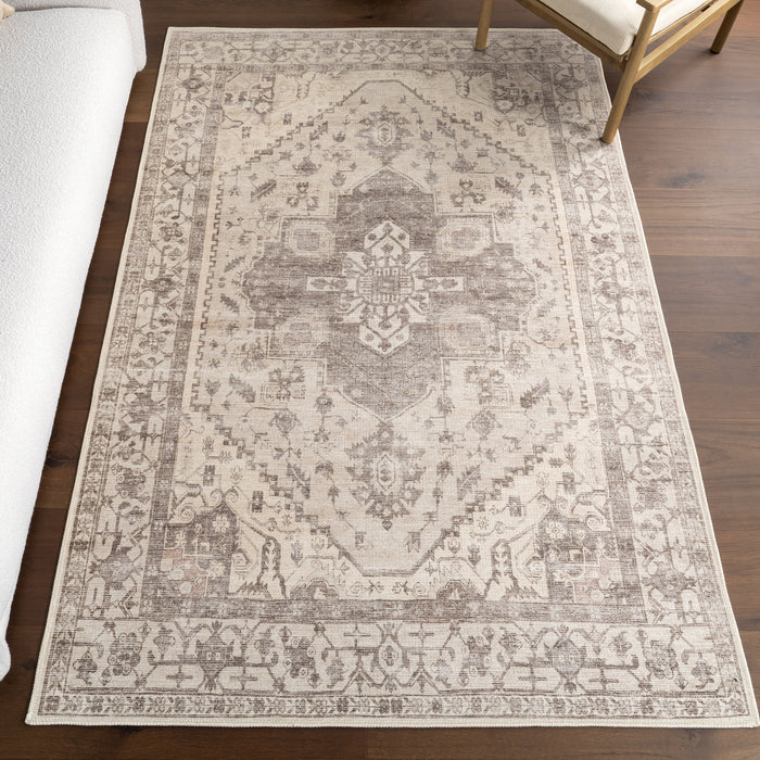 Washable Taupe Medallion Area Rug 140cm x 200cm