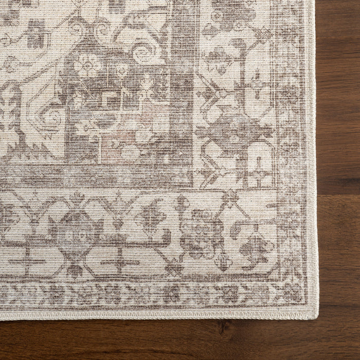 Washable Taupe Medallion Area Rug 140cm x 200cm