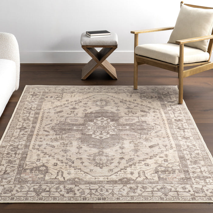 Washable Taupe Medallion Area Rug 140cm x 200cm