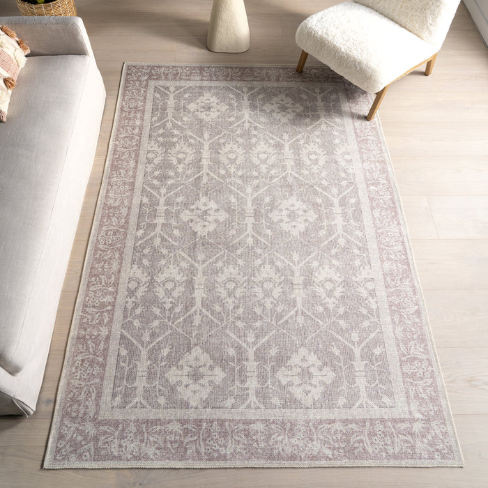 Washable Taupe Medallion Area Rug for Busy Homes