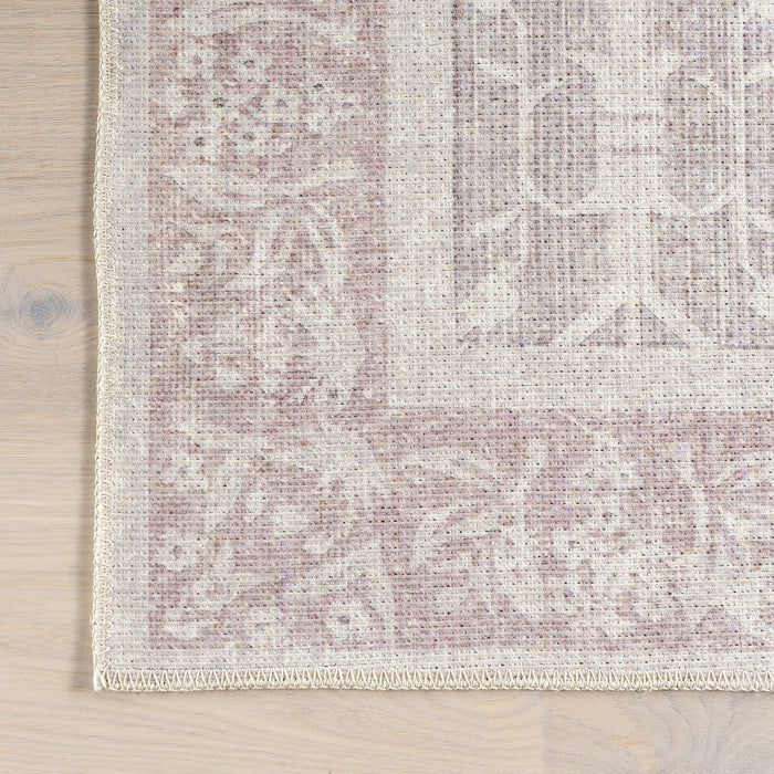 Washable Taupe Medallion Area Rug for Busy Homes