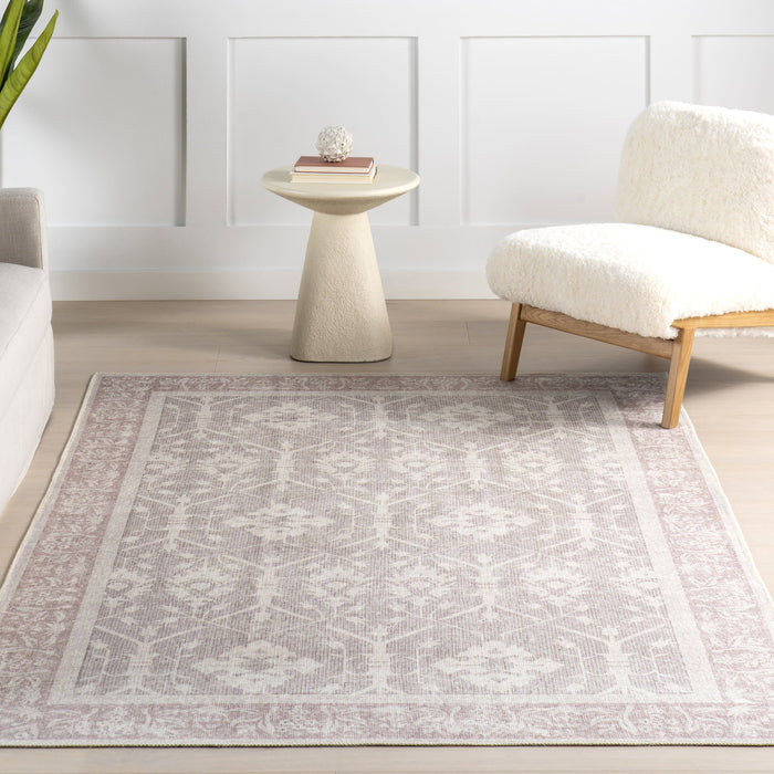 Washable Taupe Medallion Area Rug for Busy Homes