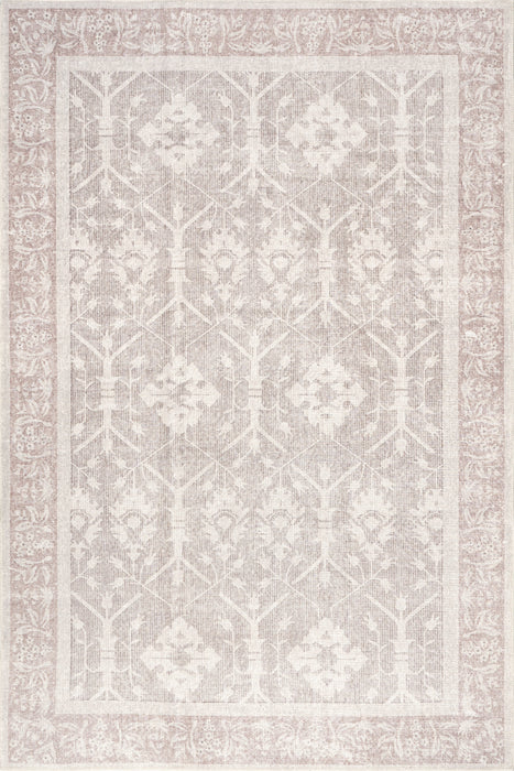 Washable Taupe Medallion Area Rug for Busy Homes