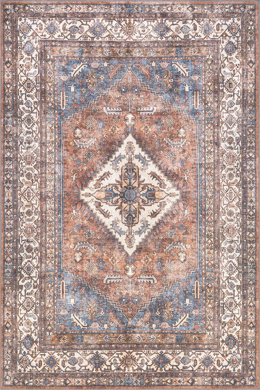 Washable Traditional Medallion Area Rug in Light Rust 160x230 cm