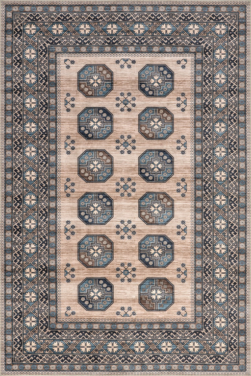 Washable Turquoise Medallion Rug for High Traffic Areas