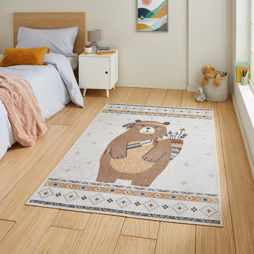 Washable Vida Kids Bear Flatweave Multicolour Rug