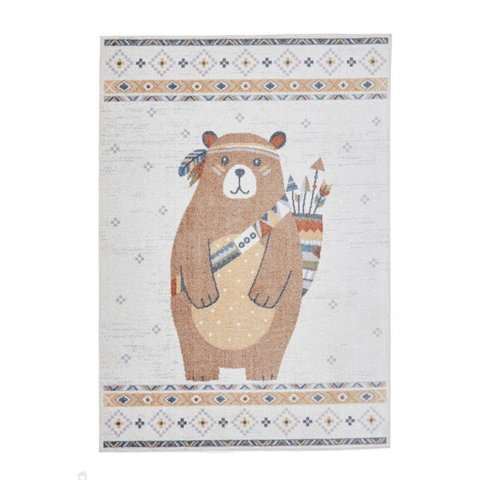 Washable Vida Kids Bear Flatweave Multicolour Rug