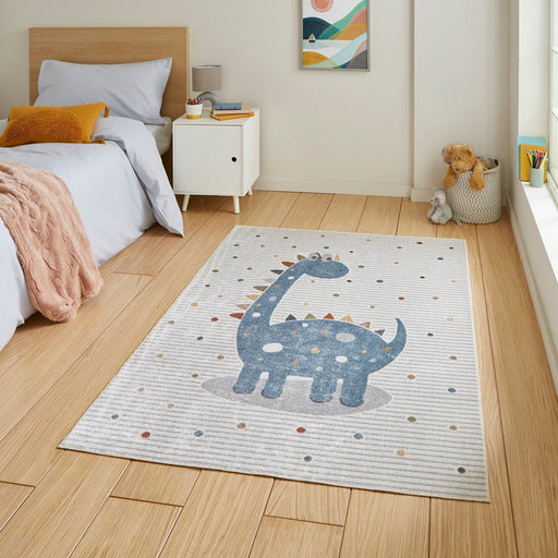 Washable Vida Kids Dinosaur Flatweave Multicolour Rug