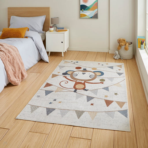 Washable Vida Kids Monkey Flatweave Multicolour Rug