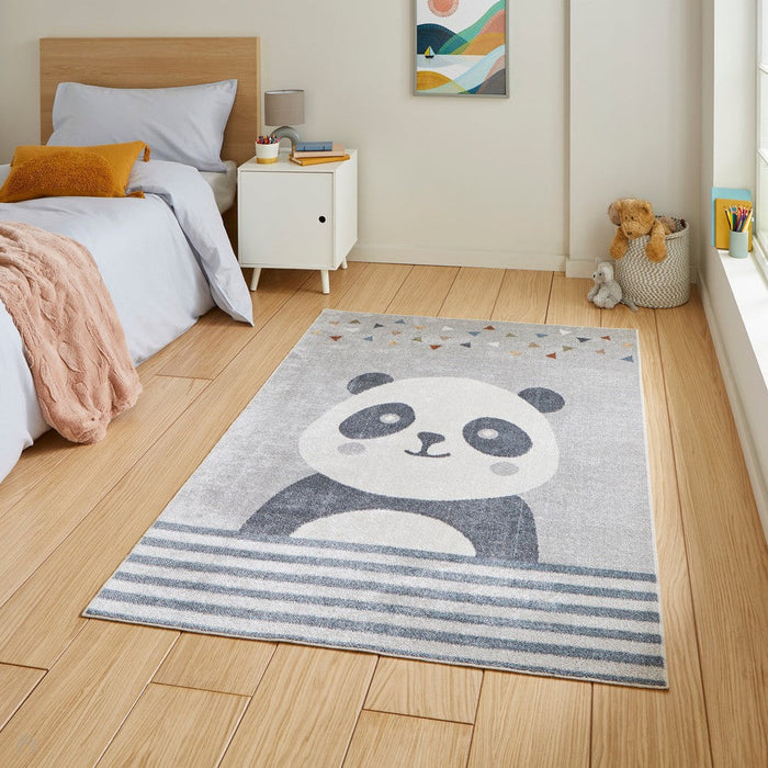 Washable Vida Kids Panda Flatweave Multicolour Rug