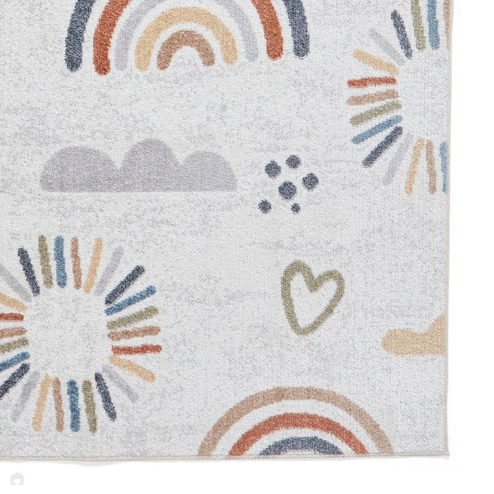 Washable Vida Kids Rainbow Sun Flatweave Multicolour Rug