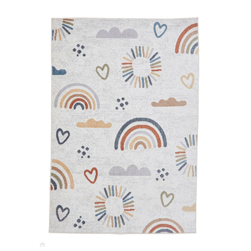 Washable Vida Kids Rainbow Sun Flatweave Multicolour Rug