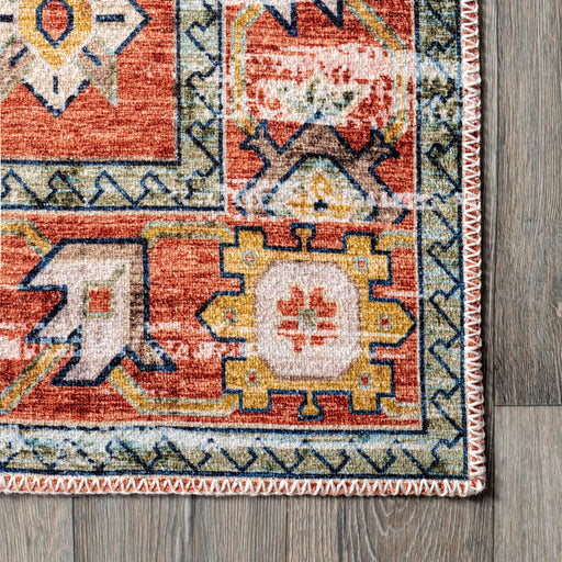 Washable Vintage Faded Area Rug in Brick Color
